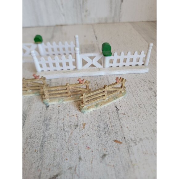 Vintage white picket fence red cardinal bird set village accessory Xmas - Picture 2 of 8